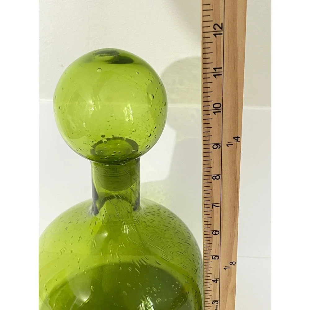 Blown Glass Decanter  Green Bubble‎ Glass Spherical Stopper 11.5